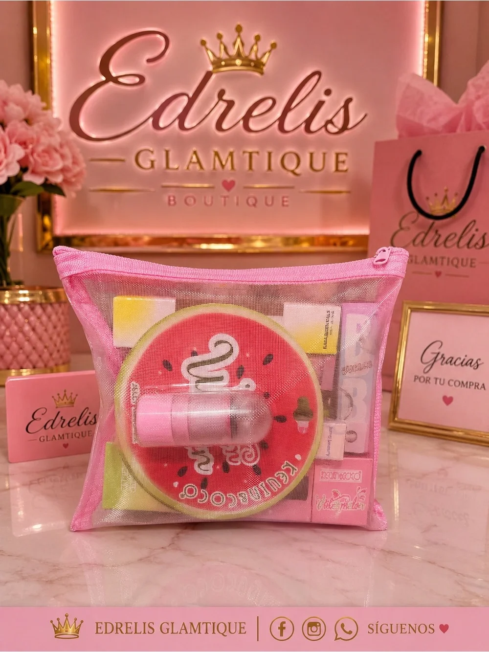 Pink Women's variety makeup bag & Lipcare Set